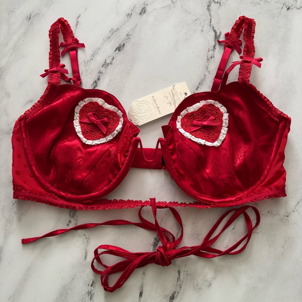 For Love & Lemons Nwt Underwire Heart Tie Wrap Waist Velma Red Bra